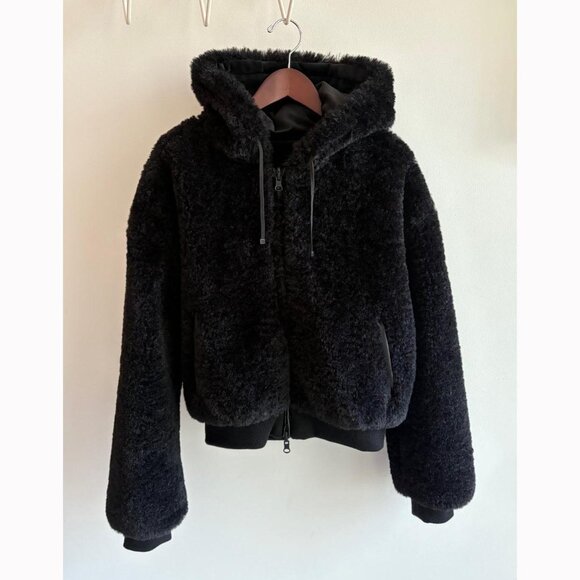 Blanc Noir Luxe Reversible Faux Shearling Hooded Black Jacket - Picture 6 of 12